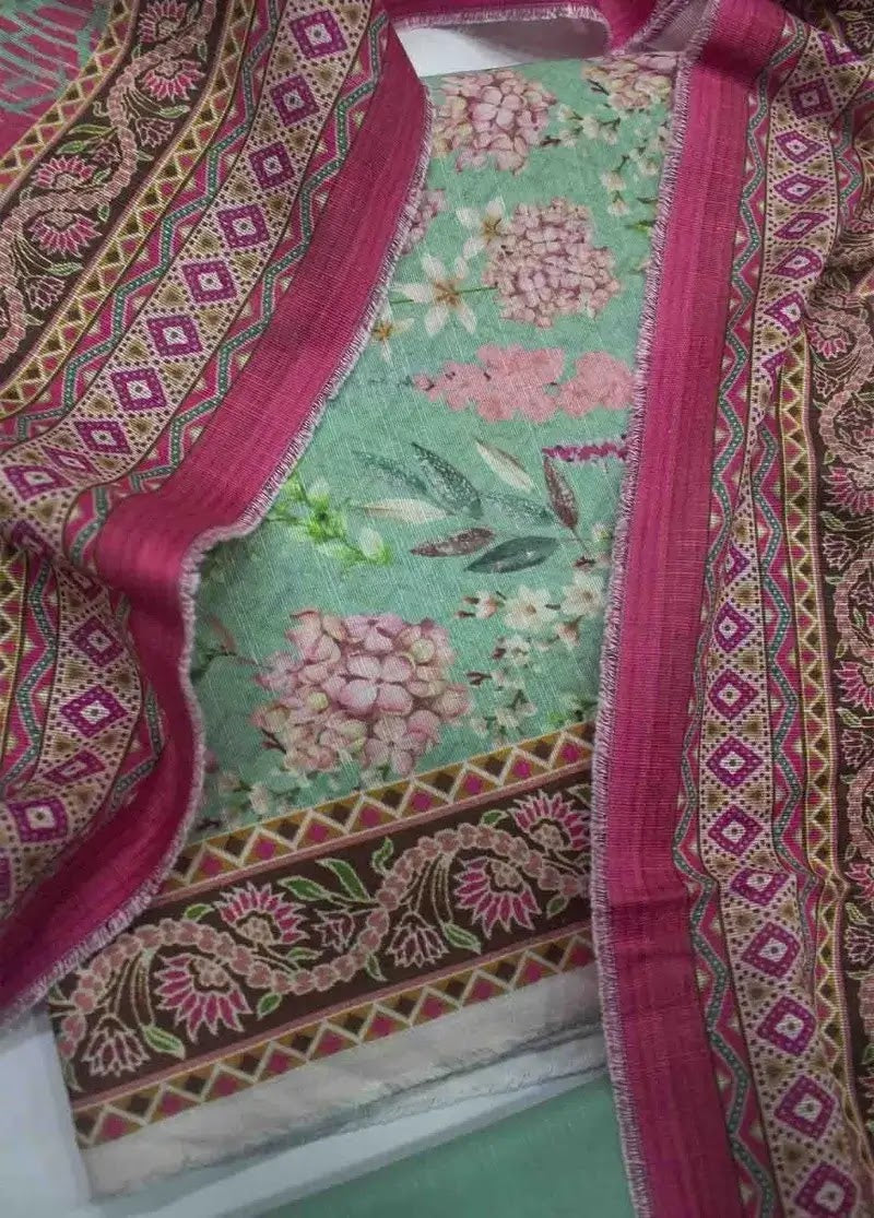 Bin Saeed Fabric - WKU-0200- 3 Piece Khaddar Printed UnStitched Suit