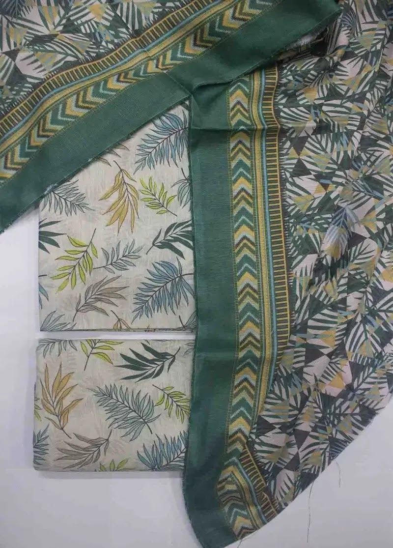 Bin Saeed Fabric - WKU-0201- 3 Piece Khaddar Printed UnStitched Suit