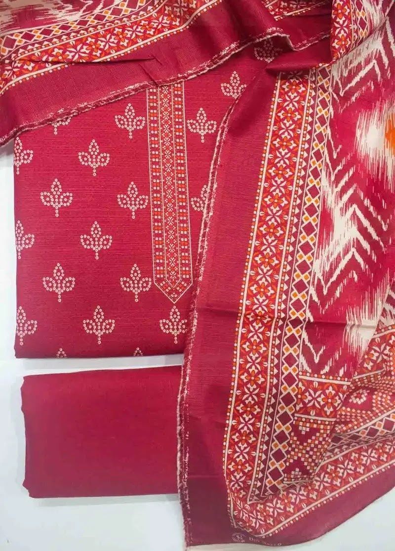 Bin Saeed Fabric - WKU-0203- 3 Piece Khaddar Printed UnStitched Suit