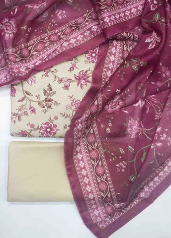 Bin Saeed Fabric - WKU-0204- 3 Piece Khaddar Printed UnStitched Suit