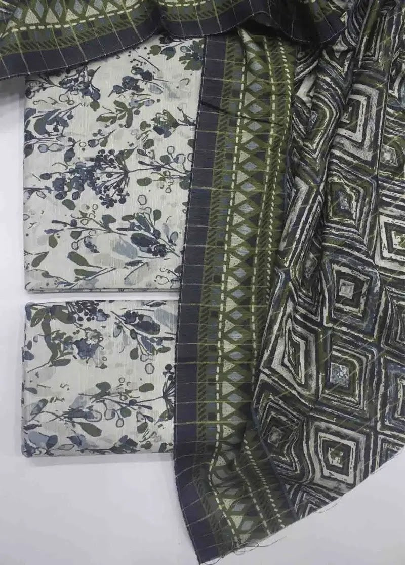 Bin Saeed Fabric - WKU-0208- 3 Piece Khaddar Printed UnStitched Suit