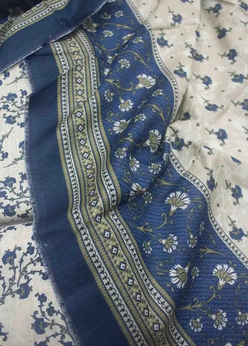 Bin Saeed Fabric - WKU-0209- 3 Piece Khaddar Printed UnStitched Suit
