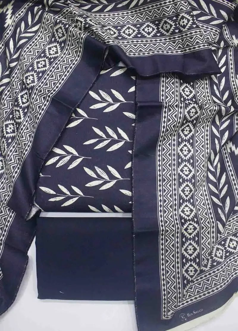 Bin Saeed Fabric - WKU-0210- 3 Piece Khaddar Printed UnStitched Suit