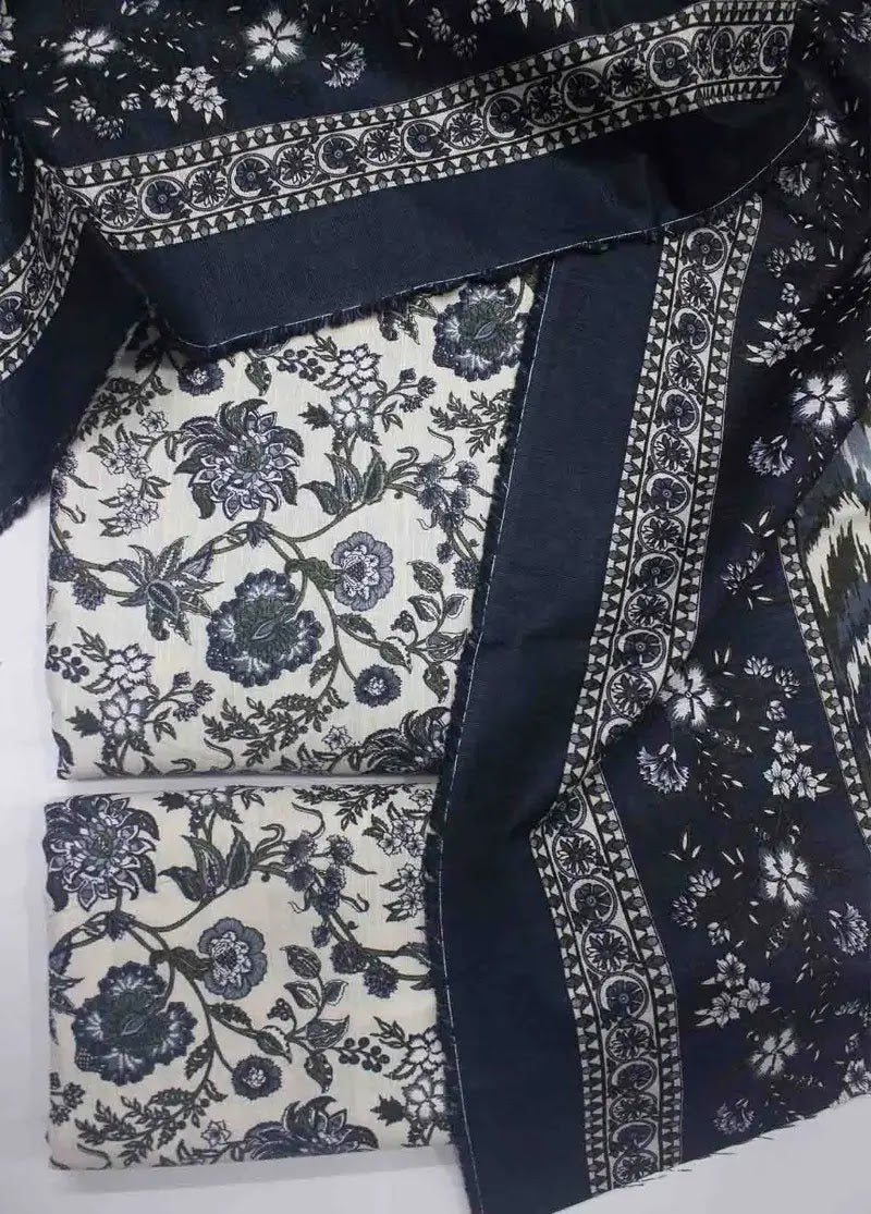 Bin Saeed Fabric - WKU-0212- 3 Piece Khaddar Printed UnStitched Suit