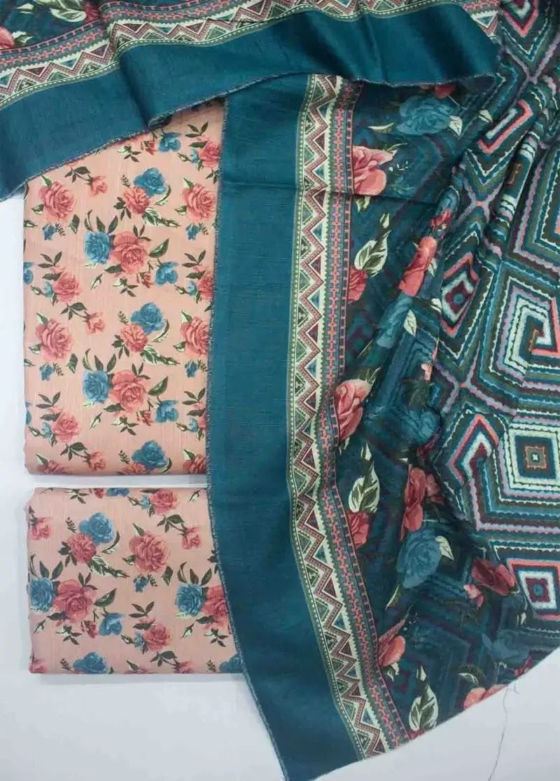 Bin Saeed Fabric - WKU-0213- 3 Piece Khaddar Printed UnStitched Suit