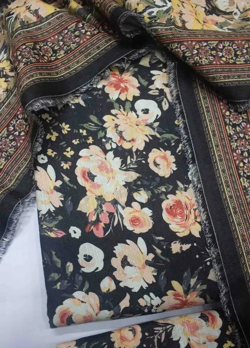 Bin Saeed Fabric - WKU-0214- 3 Piece Khaddar Printed UnStitched Suit