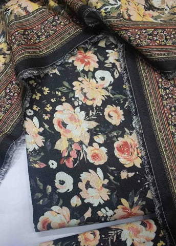 Bin Saeed Fabric - WKU-0214- 3 Piece Khaddar Printed UnStitched Suit