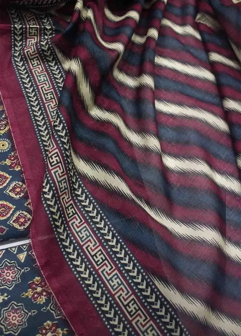 Bin Saeed Fabric - WKU-0217- 3 Piece Khaddar Printed UnStitched Suit