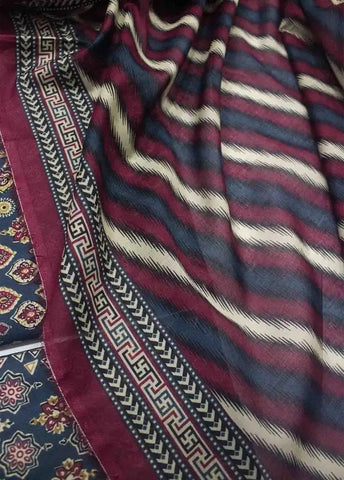 Bin Saeed Fabric - WKU-0217- 3 Piece Khaddar Printed UnStitched Suit