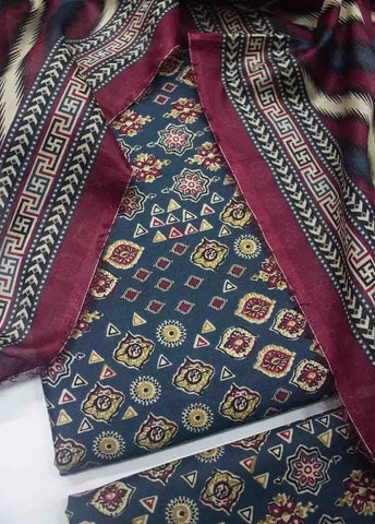 Bin Saeed Fabric - WKU-0217- 3 Piece Khaddar Printed UnStitched Suit