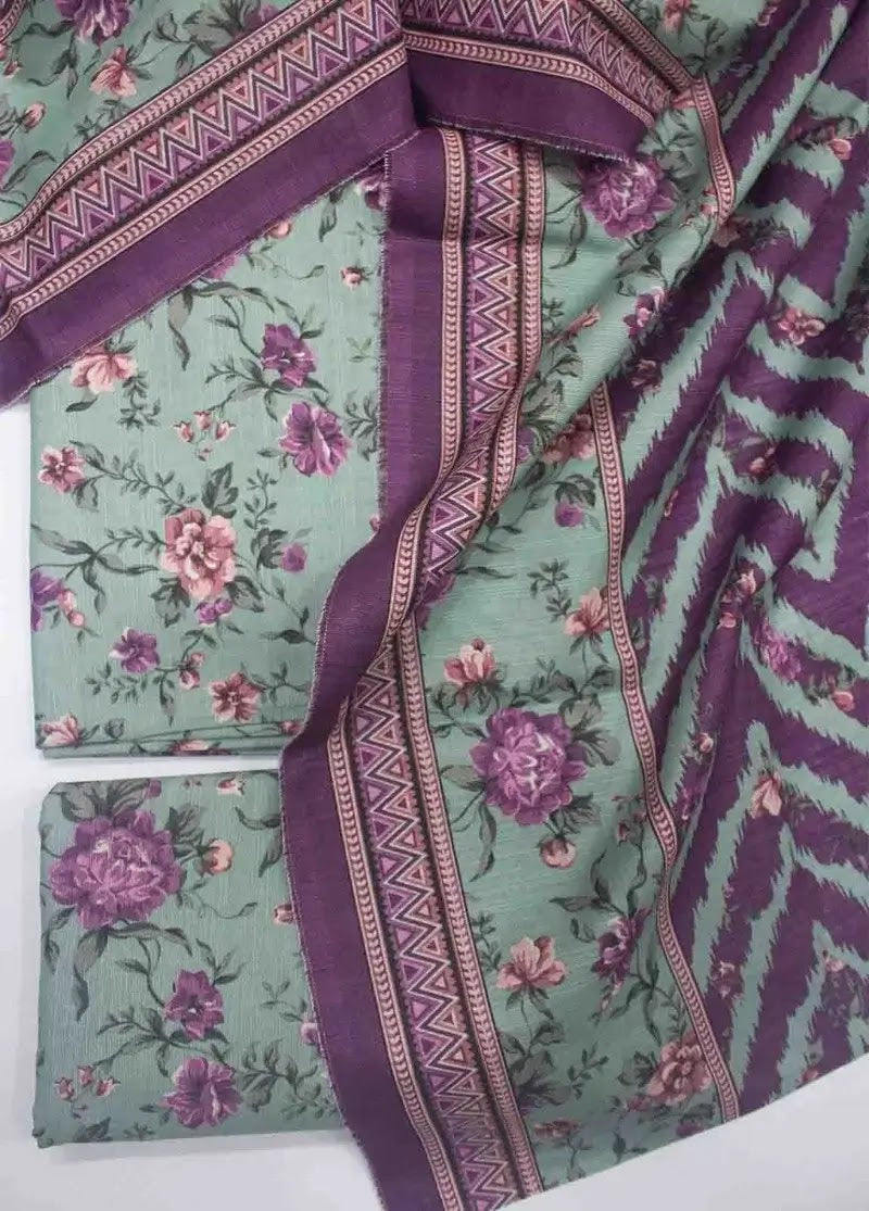 Bin Saeed Fabric - WKU-0218- 3 Piece Khaddar Printed UnStitched Suit