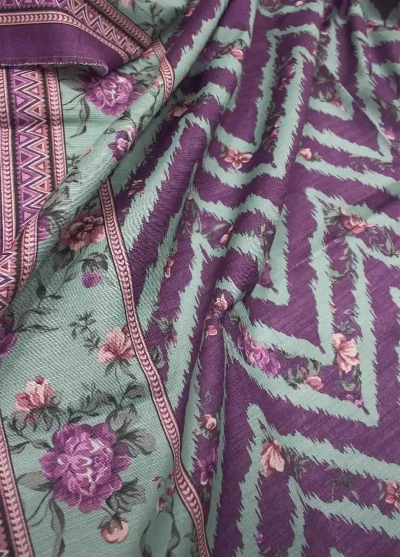 Bin Saeed Fabric - WKU-0218- 3 Piece Khaddar Printed UnStitched Suit