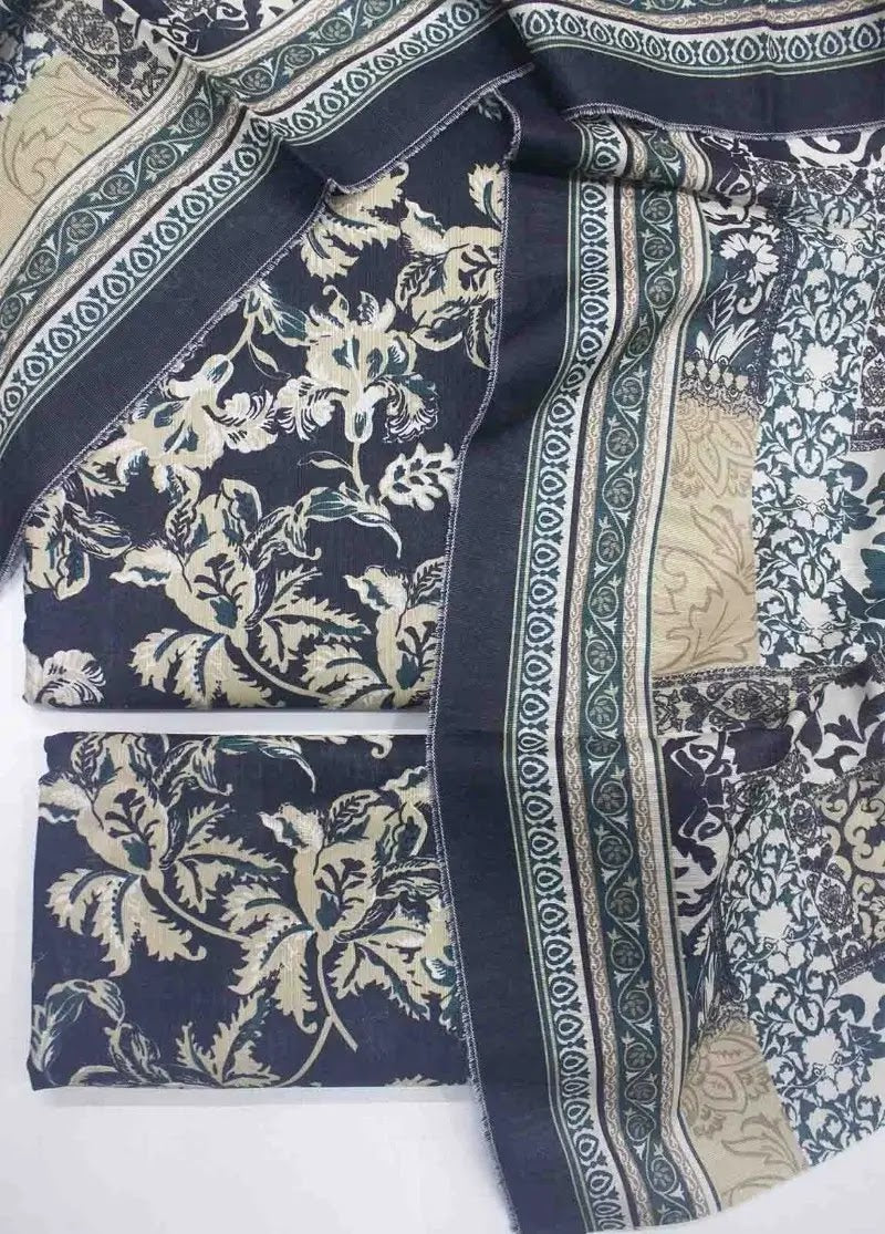 Bin Saeed Fabric - WKU-0223- 3 Piece Khaddar Printed UnStitched Suit