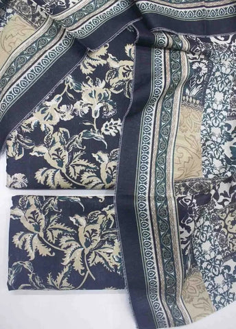 Bin Saeed Fabric - WKU-0223- 3 Piece Khaddar Printed UnStitched Suit