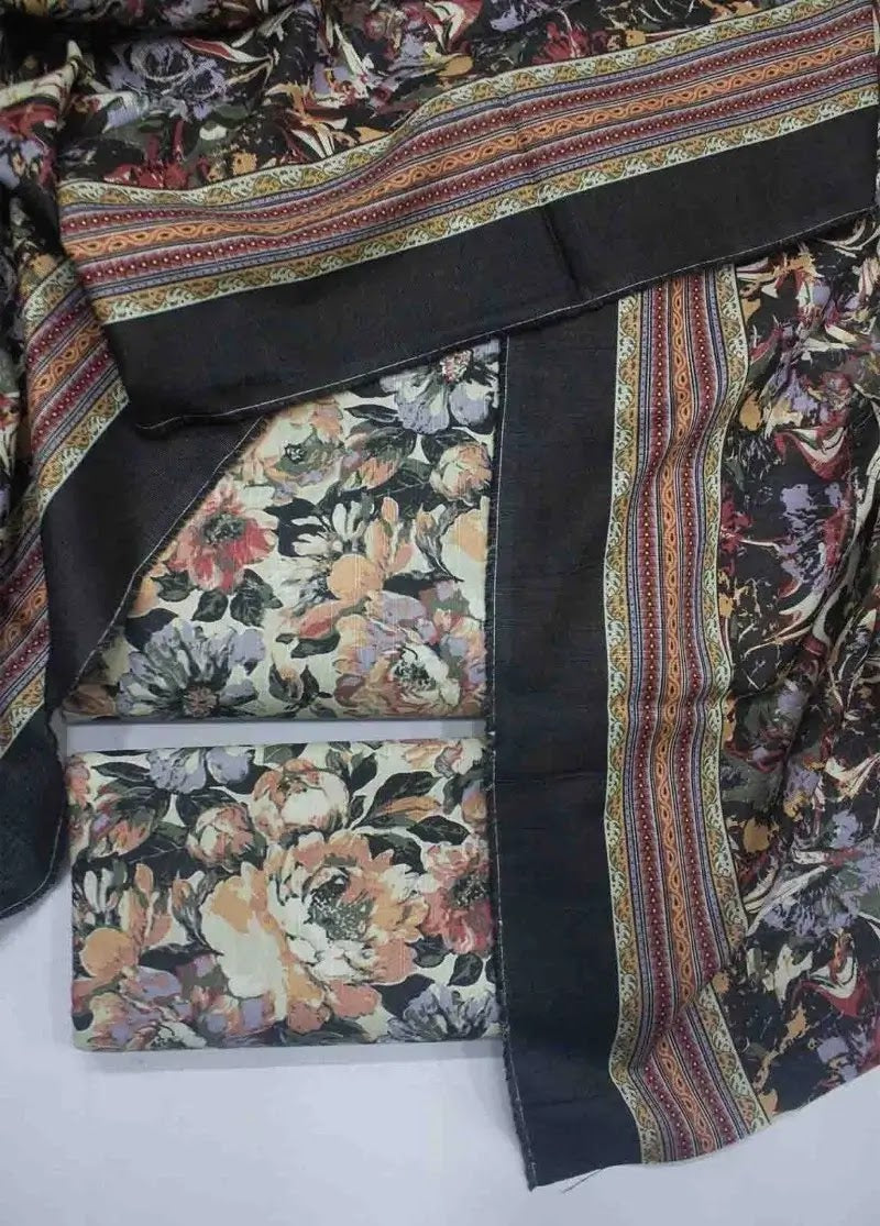 Bin Saeed Fabric - WKU-0224- 3 Piece Khaddar Printed UnStitched Suit