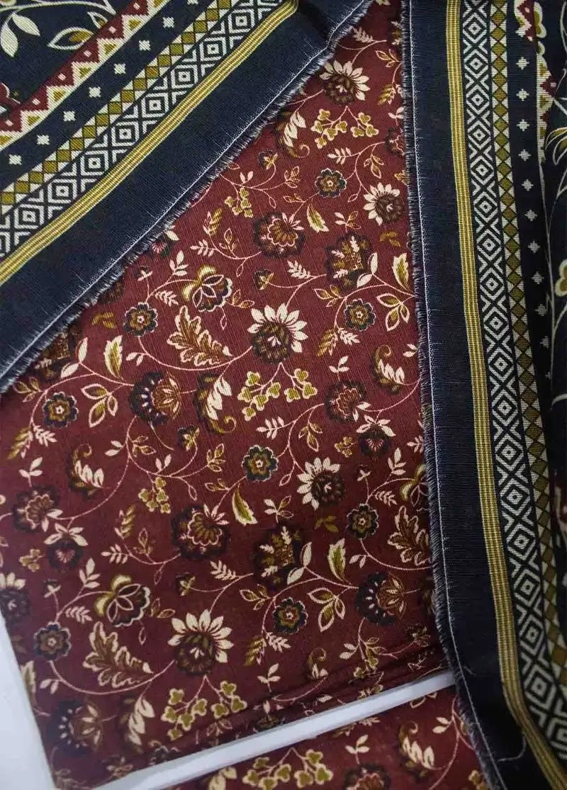 Bin Saeed Fabric - WKU-0225- 3 Piece Khaddar Printed UnStitched Suit