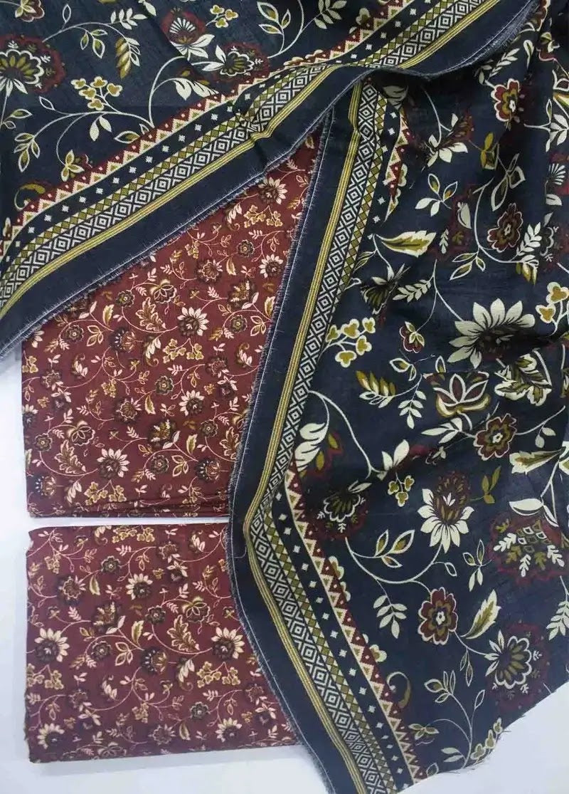 Bin Saeed Fabric - WKU-0225- 3 Piece Khaddar Printed UnStitched Suit