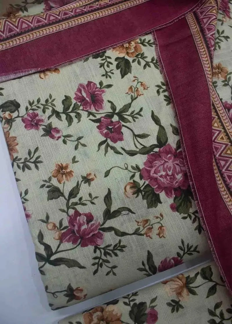 Bin Saeed Fabric - WKU-0226- 3 Piece Khaddar Printed UnStitched Suit