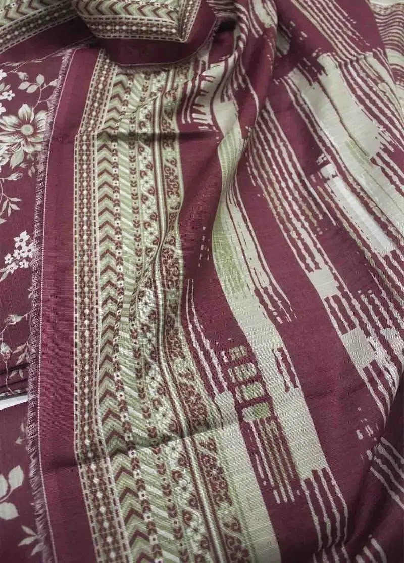 Bin Saeed Fabric - WKU-0227- 3 Piece Khaddar Printed UnStitched Suit