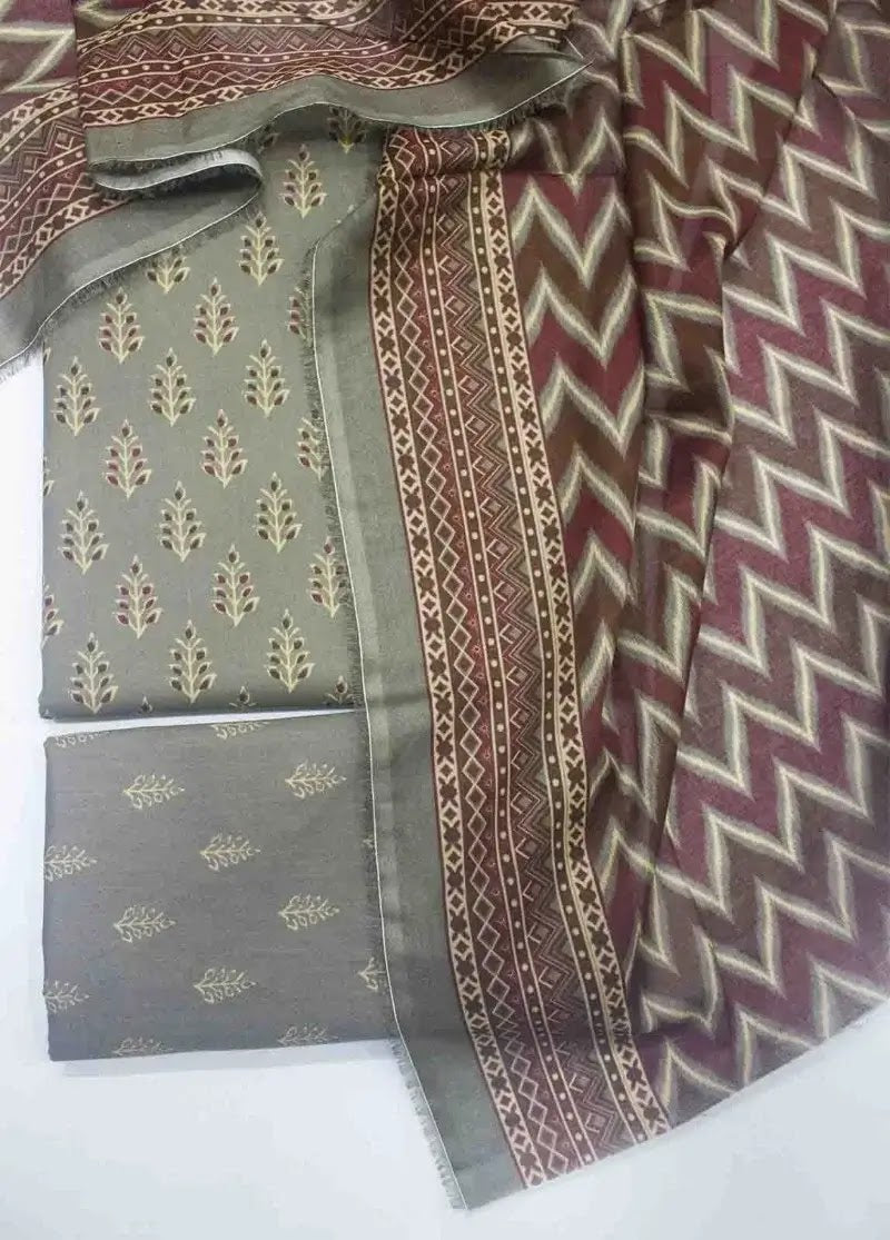 Bin Saeed Fabric - WKU-0228- 3 Piece Khaddar Printed UnStitched Suit