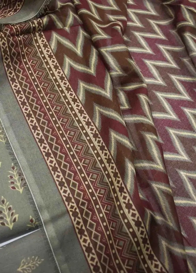 Bin Saeed Fabric - WKU-0228- 3 Piece Khaddar Printed UnStitched Suit