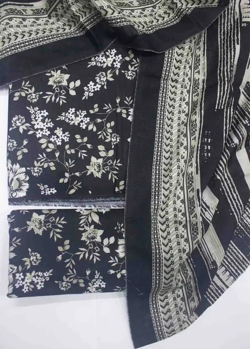 Bin Saeed Fabric - WKU-0229- 3 Piece Khaddar Printed UnStitched Suit