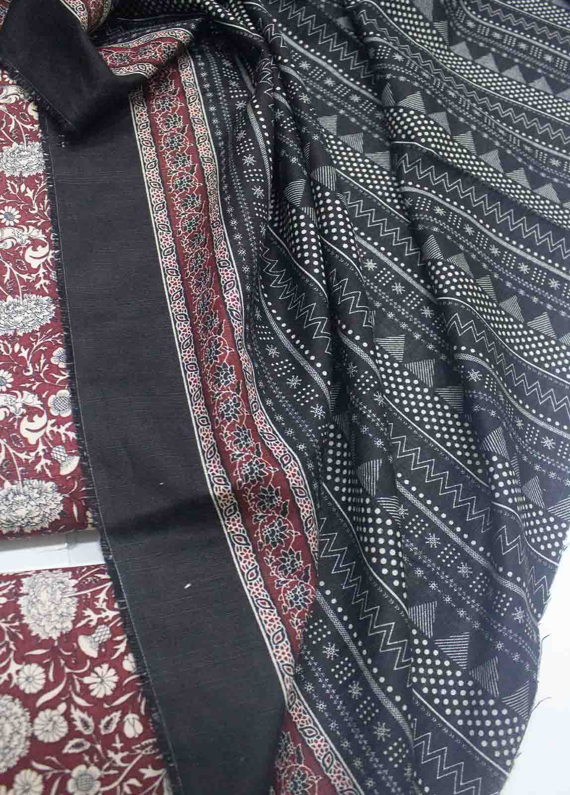 Bin Saeed Fabric - WKU-023-3 Piece Khaddar Printed UnStitched Suit