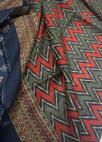 Bin Saeed Fabric - WKU-0230- 3 Piece Khaddar Printed UnStitched Suit