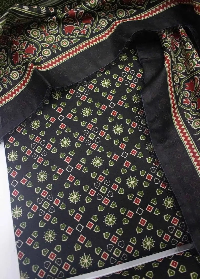 Bin Saeed Fabric - WKU-0231- 3 Piece Khaddar Printed UnStitched Suit