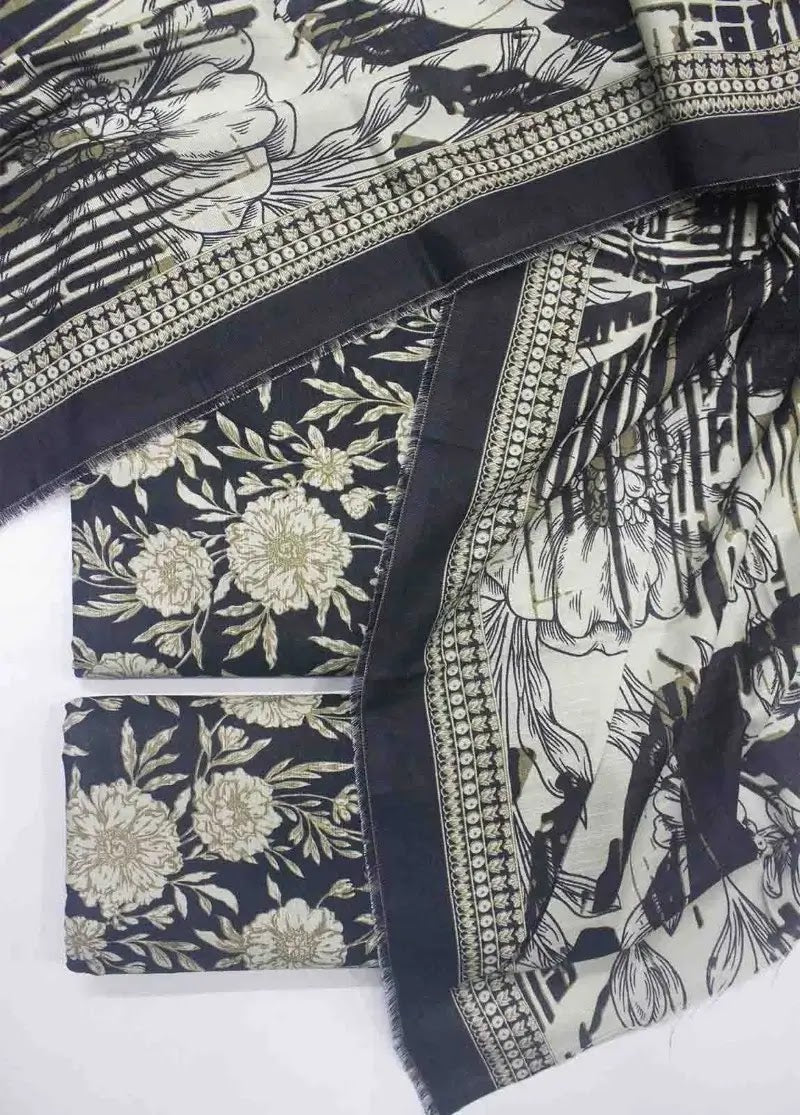 Bin Saeed Fabric - WKU-0232- 3 Piece Khaddar Printed UnStitched Suit