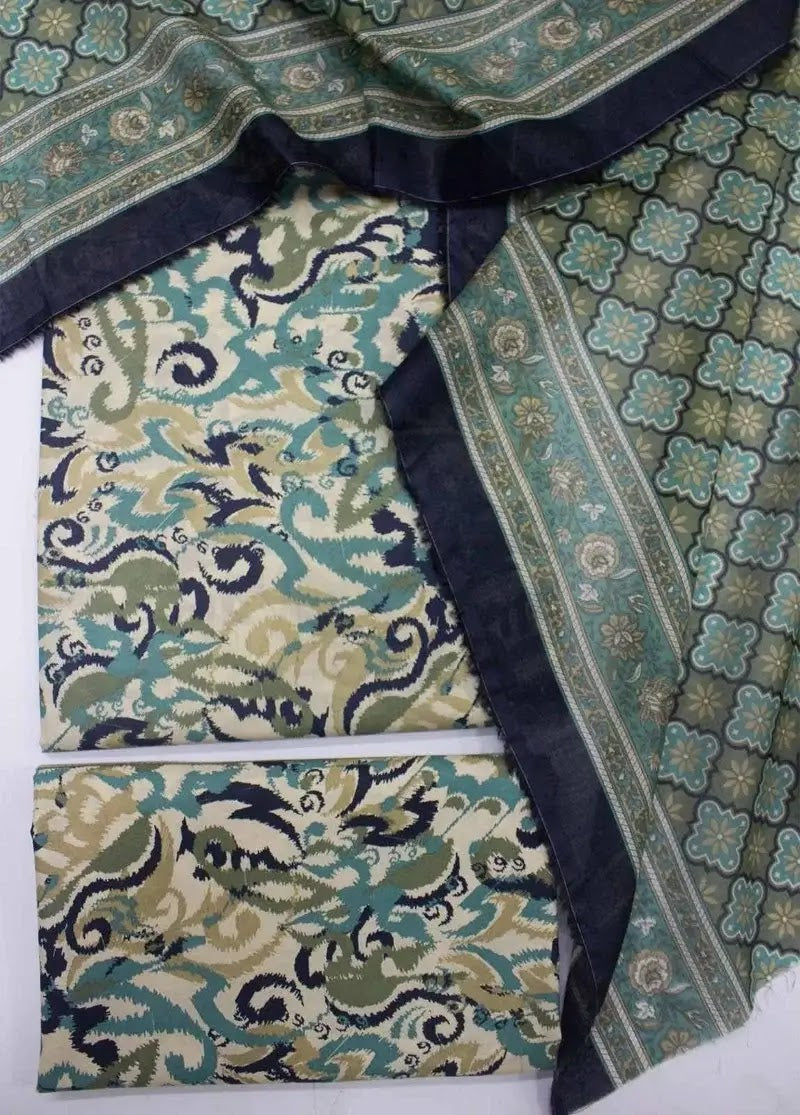 Bin Saeed Fabric - WKU-0233- 3 Piece Khaddar Printed UnStitched Suit