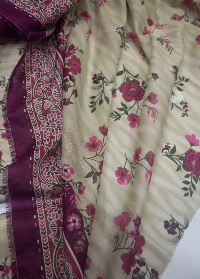 Bin Saeed Fabric - WKU-0234- 3 Piece Khaddar Printed UnStitched Suit