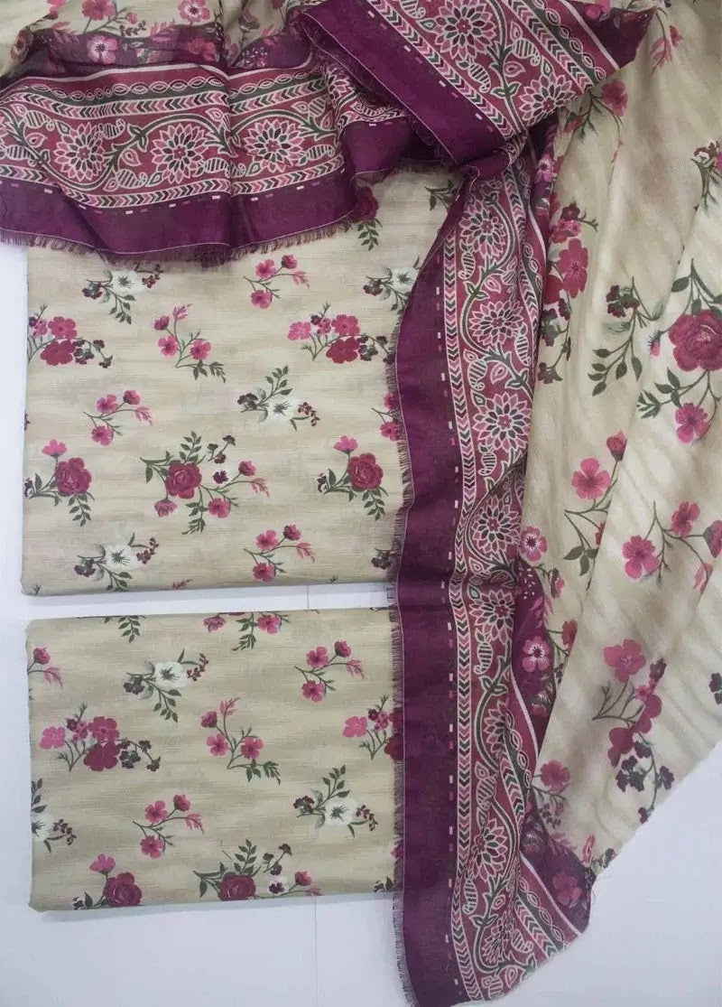 Bin Saeed Fabric - WKU-0234- 3 Piece Khaddar Printed UnStitched Suit
