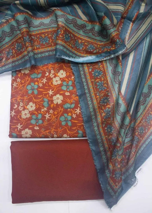 Bin Saeed Fabric - WKU-0235- 3 Piece Khaddar Printed UnStitched Suit