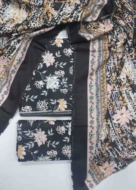 Bin Saeed Fabric - WKU-0236- 3 Piece Khaddar Printed UnStitched Suit