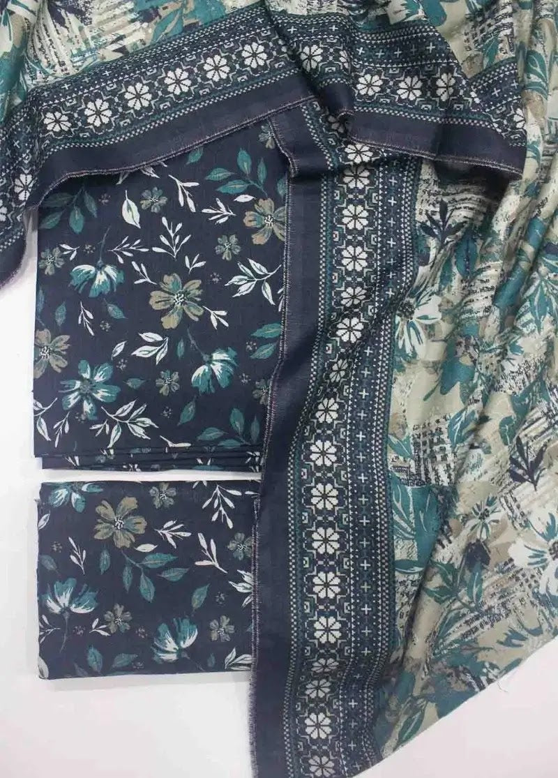 Bin Saeed Fabric - WKU-0240- 3 Piece Khaddar Printed UnStitched Suit