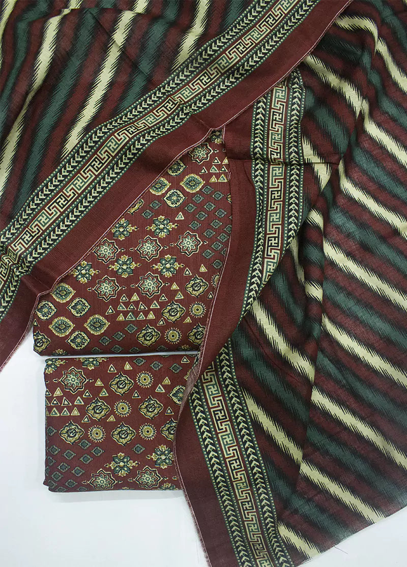 WKU-0262- 3 Piece Khaddar Printed UnStitched Suit