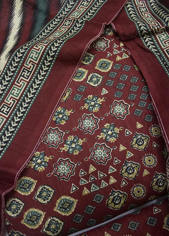 WKU-0262- 3 Piece Khaddar Printed UnStitched Suit