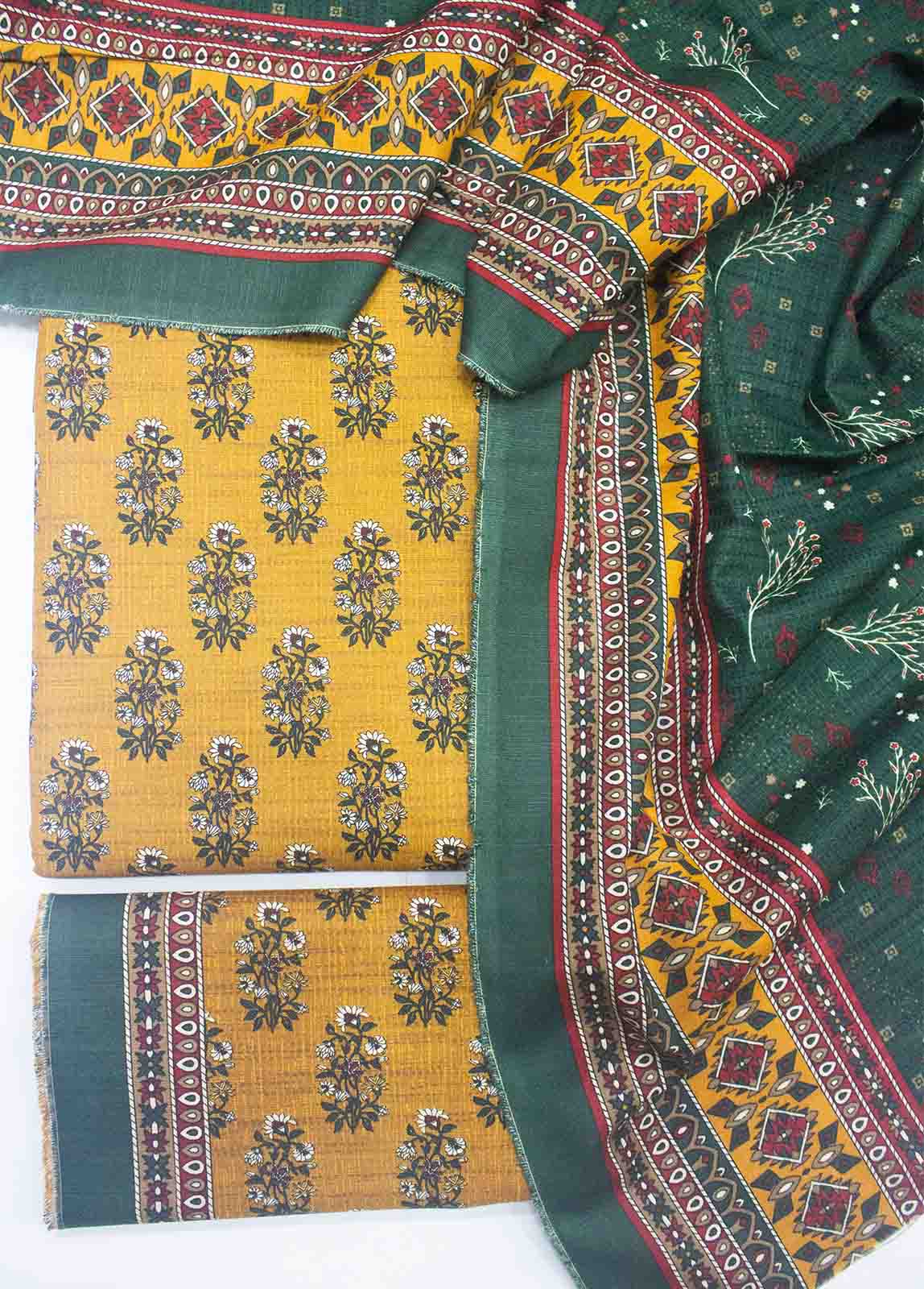 Bin Saeed Fabric - WKU-027-3 Piece Khaddar Printed UnStitched Suit