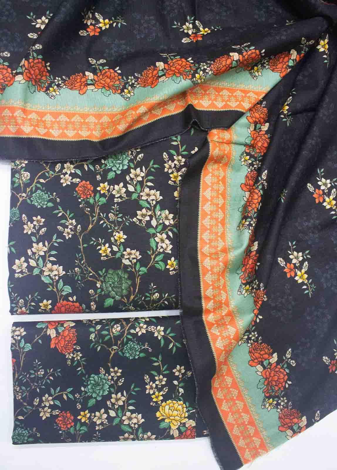 Bin Saeed Fabric - WKU-029-3 Piece Khaddar Printed UnStitched Suit