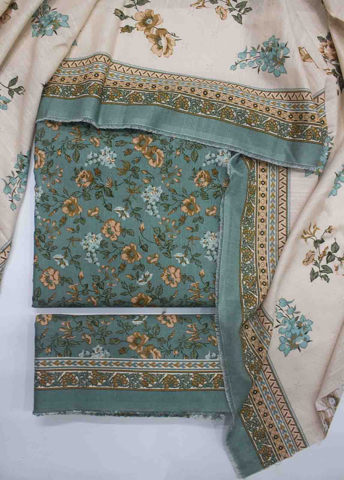 Bin Saeed Fabric - WKU-034-3 Piece Khaddar Printed UnStitched Suit