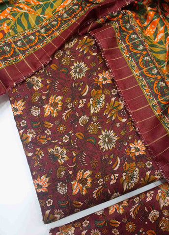 Bin Saeed Fabric - WKU-035-3 Piece Khaddar Printed UnStitched Suit