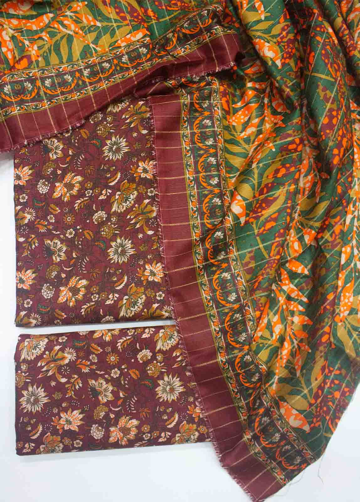 Bin Saeed Fabric - WKU-035-3 Piece Khaddar Printed UnStitched Suit