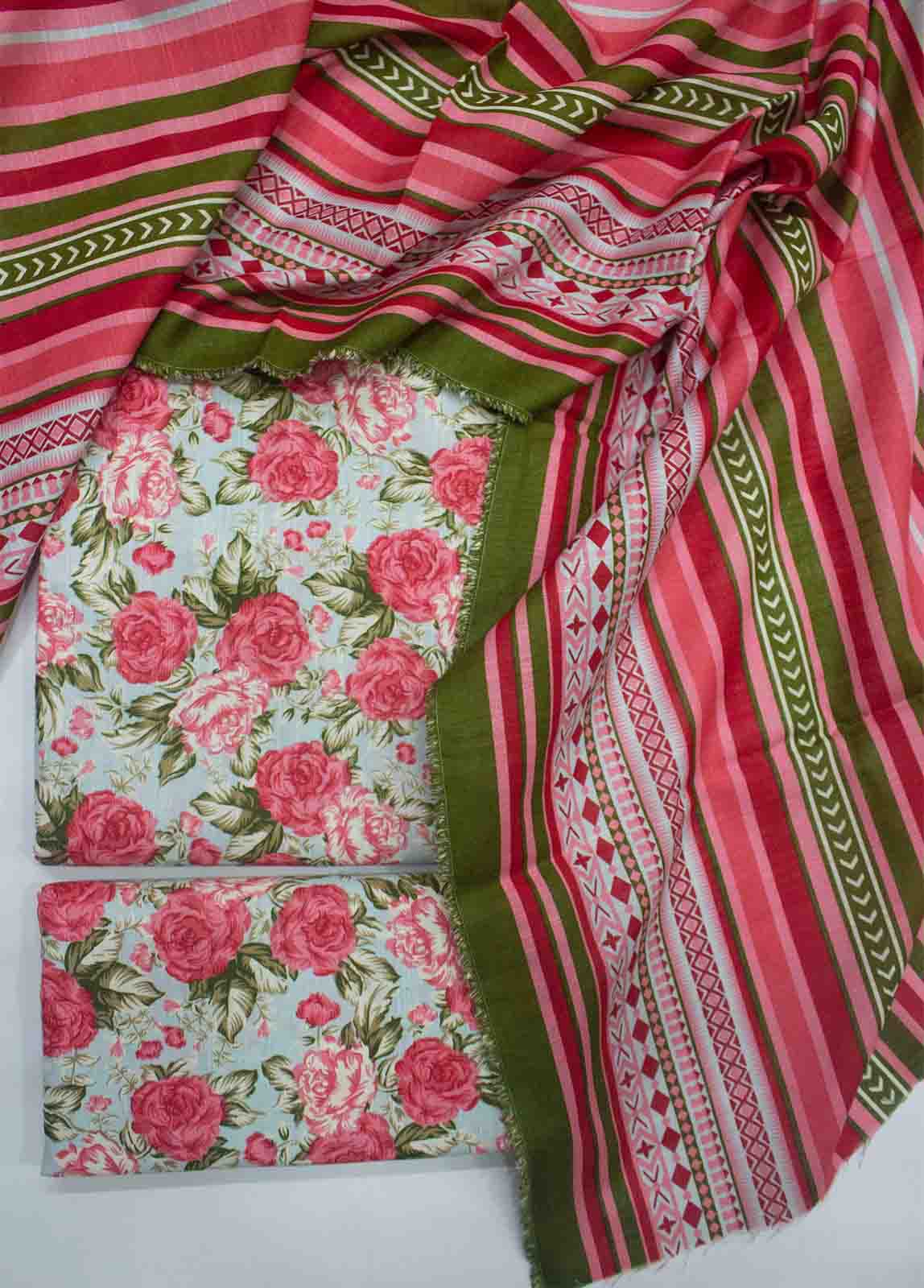 Bin Saeed Fabric - WKU-038-3 Piece Khaddar Printed UnStitched Suit