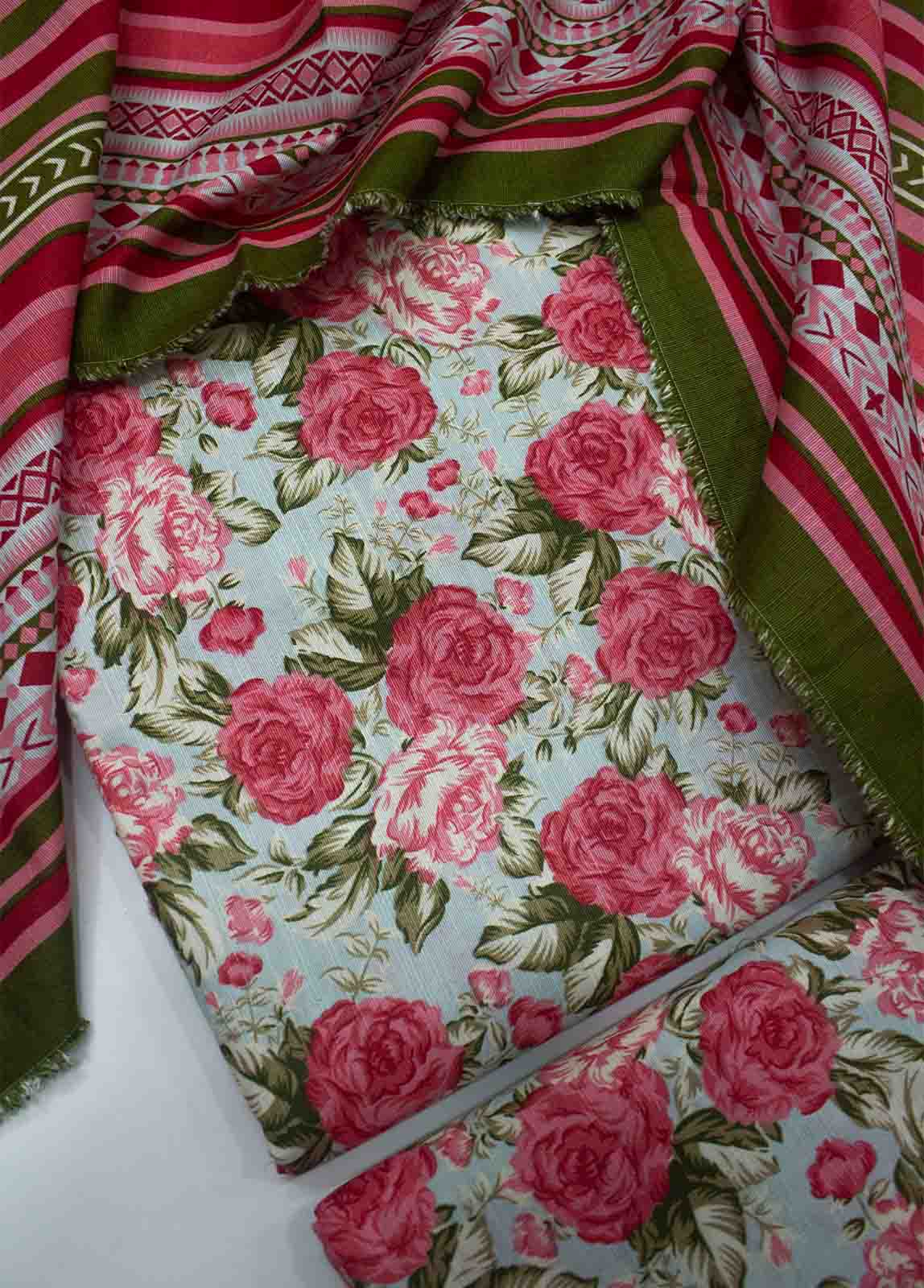 Bin Saeed Fabric - WKU-038-3 Piece Khaddar Printed UnStitched Suit