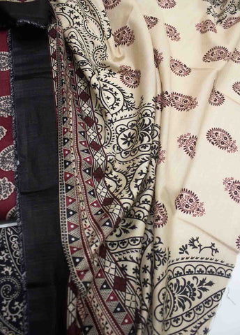 Bin Saeed Fabric - WKU-040-3 Piece Khaddar Printed UnStitched Suit