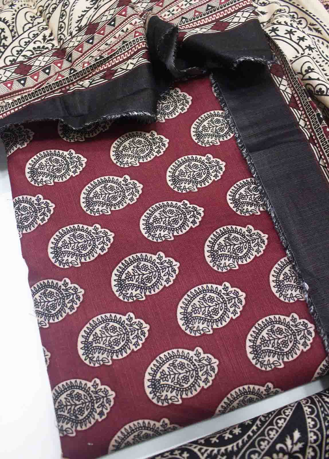 Bin Saeed Fabric - WKU-040-3 Piece Khaddar Printed UnStitched Suit