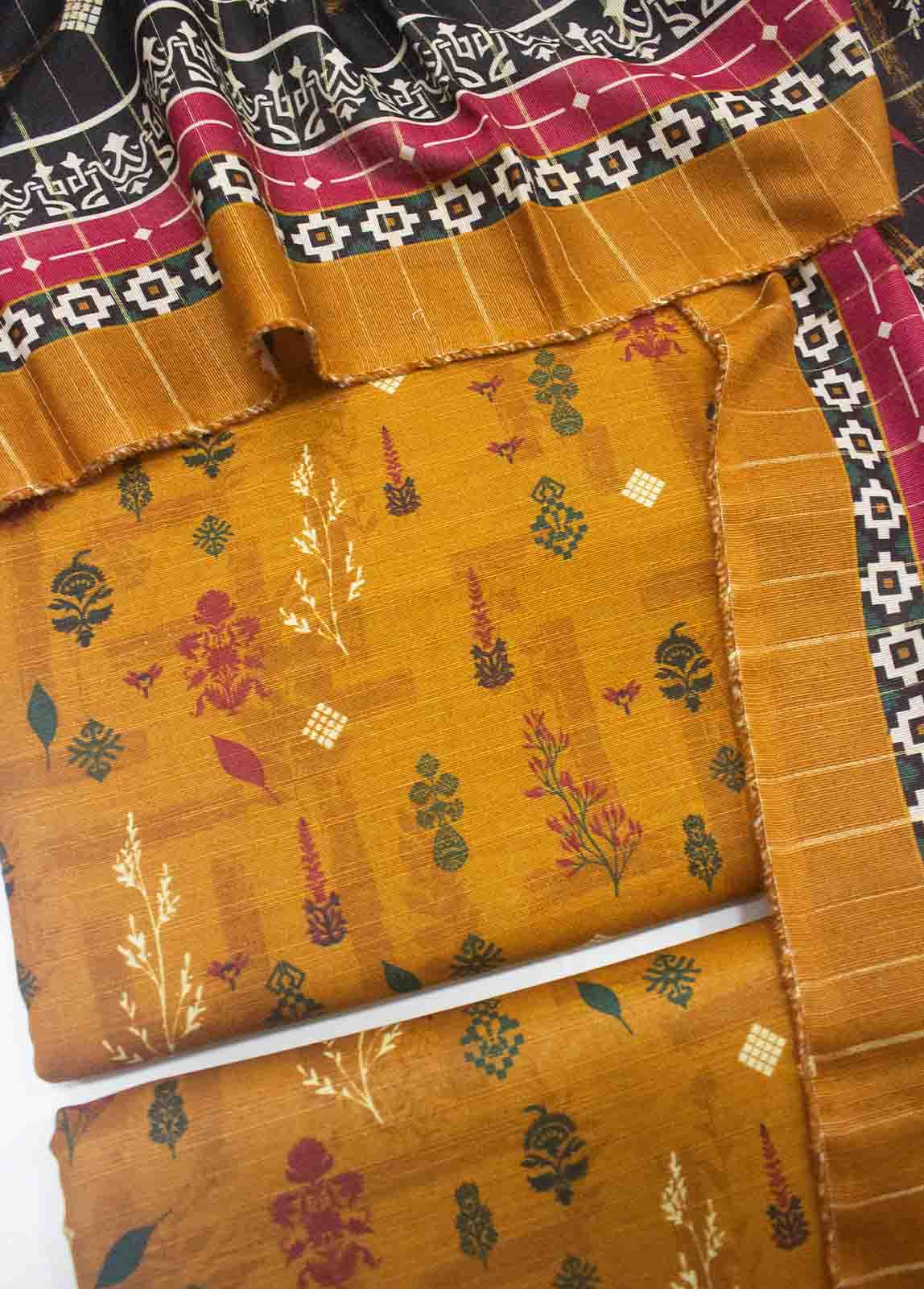 Bin Saeed Fabric - WKU-045-3 Piece Khaddar Printed UnStitched Suit