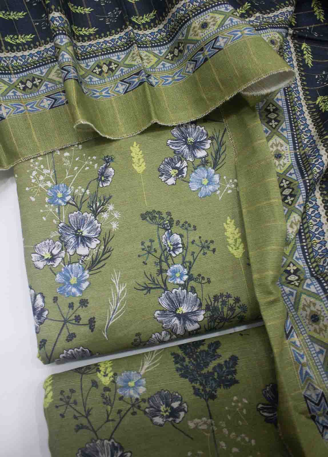 Bin Saeed Fabric - WKU-046-3 Piece Khaddar Printed UnStitched Suit