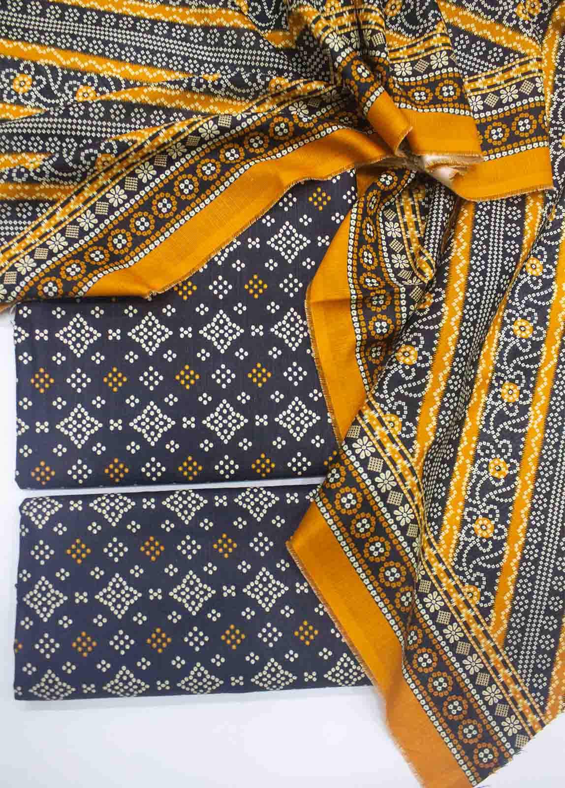 Bin Saeed Fabric - WKU-047-3 Piece Khaddar Printed UnStitched Suit